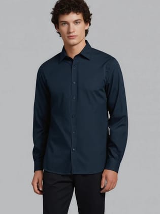Navy Casual Tailored Fit Cotton Shirt-NAVY / S