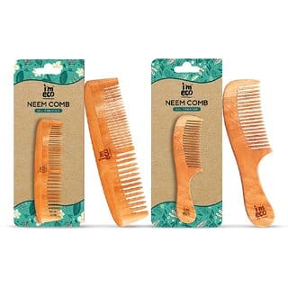 IMECO Kacchi Neem Wooden Comb for Men  Women Combo Pack (1 Dual Tooth Comb  1 Wide Tooth Comb)