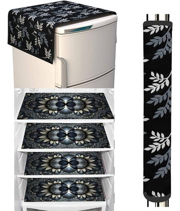 Crosmo Polyester Floral Printed Fridge Mat & Cover ( 64 18 ) Pack of 6 - Multicolor
