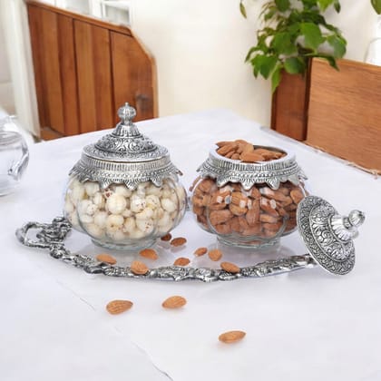 German SilverGlass Set of 2 Kharbuja Jars and Decorative Tray