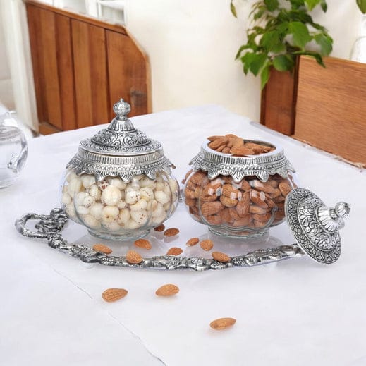 German SilverGlass Set of 2 Kharbuja Jars and Decorative Tray