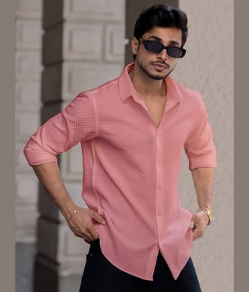 color bucket Cotton Blend Regular Fit Popcorn Textured Full Sleeves Men's Casual Shirt - Peach ( Pack of 1 )