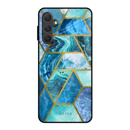 Turquoise Geometrical Marble Glass Case for Samsung Galaxy F54 5G
