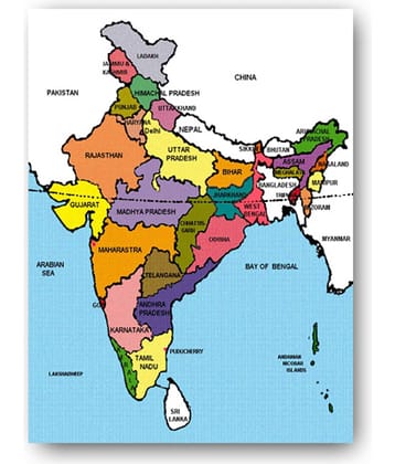 Photojaanic India Map Poster Paper Wall Poster Without Frame