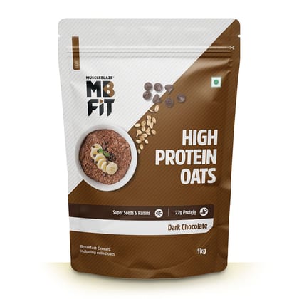 MuscleBlaze Fit High Protein Oats (Dark Chocolate, 1kg) 22g Protein, Breakfast Cereals for Weight Management