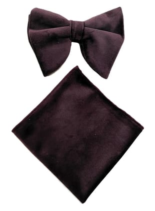 VOICI Men's Velvet & Satin oversized Bow & Pocket Square Tie Black Color Free Size best for Tuxido dinner jackets - Dark Wine Velvet