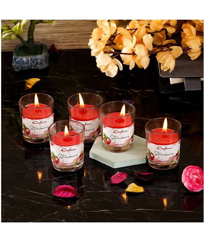 eCraftIndia Set of 5 Strawberry Scented Glass Candle