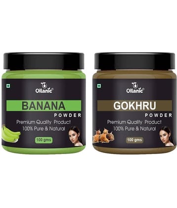 Oilanic 100% Pure Banana Powder & Gokhru Powder For Skincare Hair Mask 200 g Pack of 2