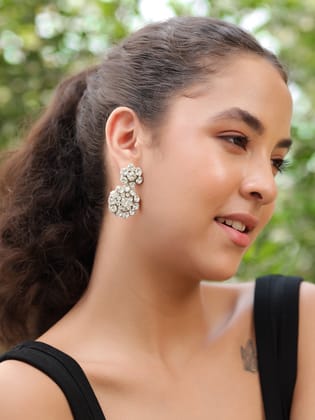 Floral Drop Rhinestone Earrings
