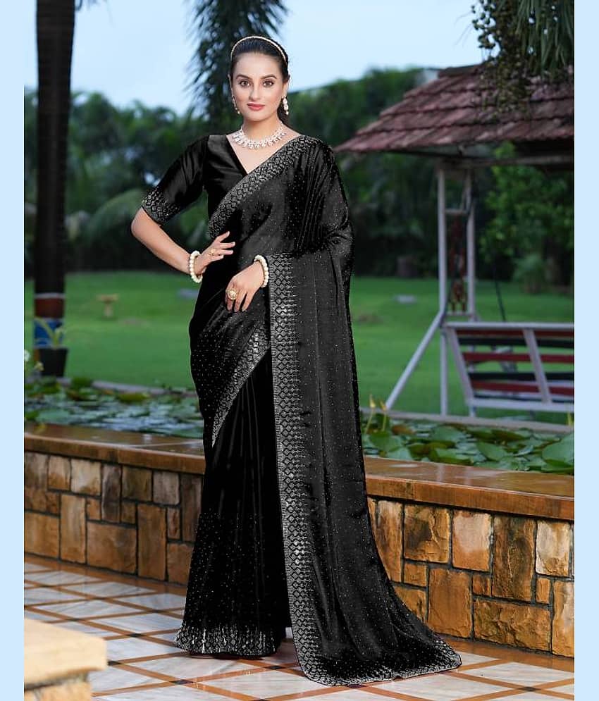 Shivadit ethnic Georgette Self Design Saree With Unstitched Blouse Piece ( Black )