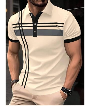 TAZO Men Cotton Blend Regular Fit Colorblock Polo T Shirt ( Beige )