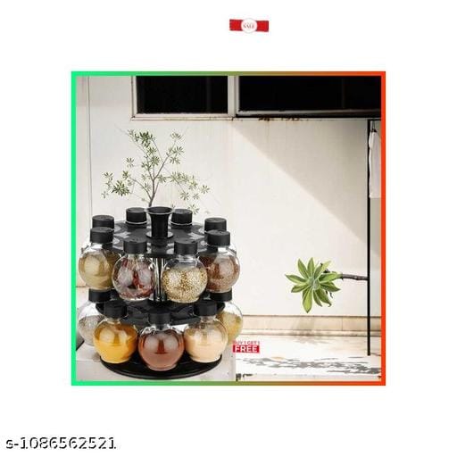 360 Degree Revolving Round Transparent Spice Rack (Black)