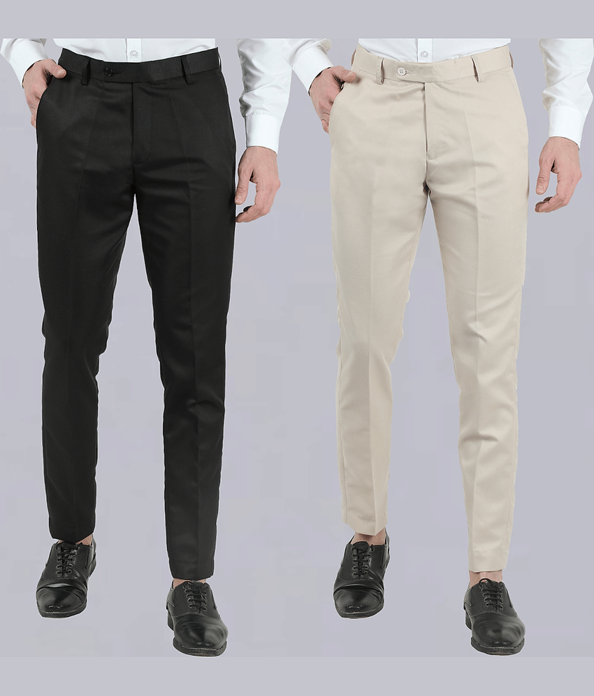 VEI SASTRE Multicolored Slim Formal Trouser ( Pack of 2 )