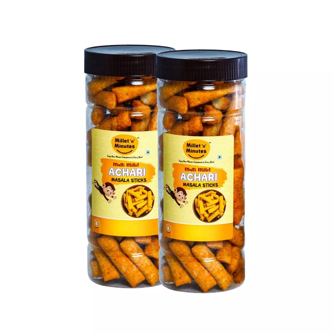 MilletnMinutes Multi Millet Achari Masala Sticks – Crunchy Baked Snack Made with a Blend of Millets and Indian Pickle Spices – High in Fiber, No Maida – Pack of 2