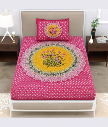 ABHACLOTHO Pink Cotton 1 Single Bedsheet with 1 Pillow Cover ( 215 cm x 150 cm )