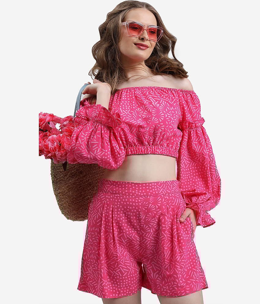 Ketch Women Printed Top With Shorts Co-Ord Set ( Pink )
