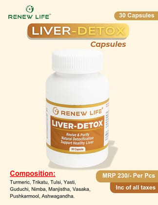 Renew Life Liver-Detox Capsules (30 Capsules) | Natural Liver Support | Ayurvedic Wellness