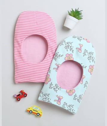 BUMZEE Green & Pink Girls Cotton Reversible Monkey Cap Pack Of 2 Age - 6-12 Months