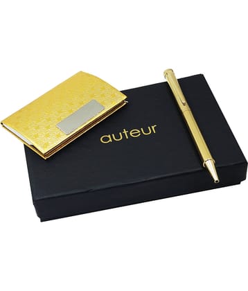 auteur 2in1 Corporate Gift Set  1420 Top Diamond Golden  (Blue Ink) Ball Pen With Premium RFID safe Golden Pu Leather Card Wallet Magnetic Clouser Ideal for Every Gifting Occasion| Gift For Men|Women|Boss|Friends|Birthday|Anniversary(VCH-31)