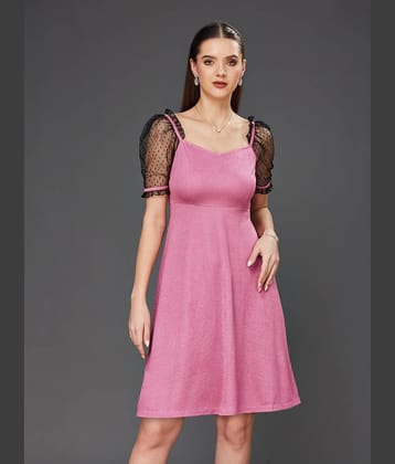 Miss Chase Women Polyester Solid Fit & Flare Dress ( Pink )