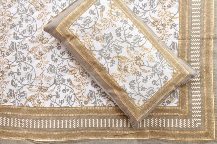 3001-Hometrade India-Standard King Size (90*108 Inches)-Pure Cotton Jaipuri Double Bedsheet With Matching Pillow Cover