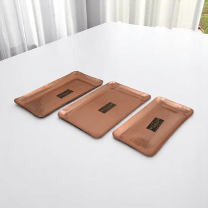 Pure Copper Tray Platter Plate Rectangle Hammered Design-SMALL