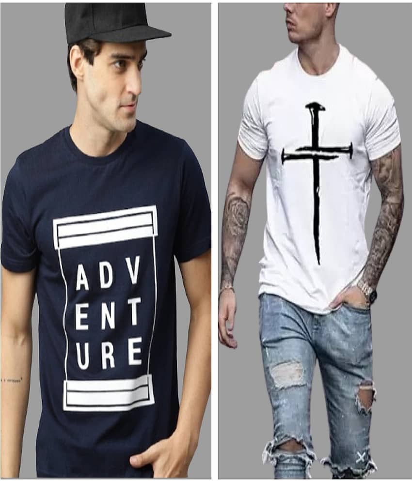 attitude start of fashion Pack of 2 Polyester Regular Fit Men's T-Shirt ( White )