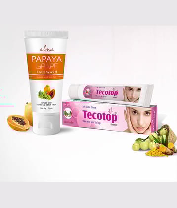 Alna Papaya Grape Face Wash 75ml with Tecotop Anti Scars Cream 30gm , Pack of 2