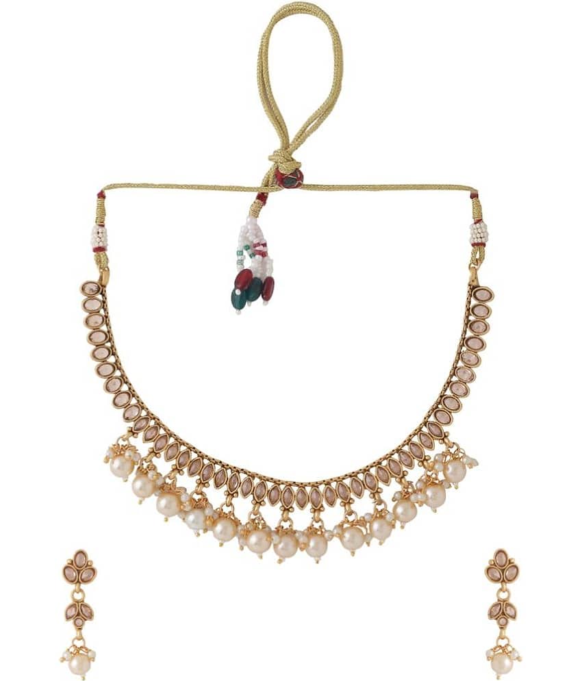 VIRAASI - Golden Brass Necklace Set ( Pack of 1 )