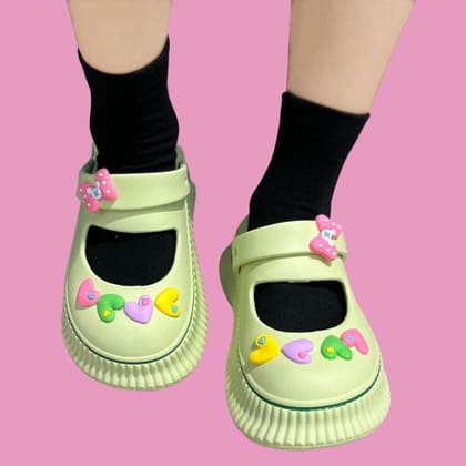 Lime Green Heart Bow Clogs-40-41