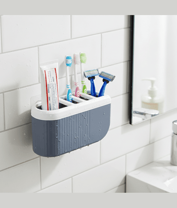 MAGICSPOON ABS Plastic Multi Section Wall Mounted Toothbrush Toothpaste Holder | Bathroom Toiletries Organizer Stand ABS Plastic Toothbrush Holder