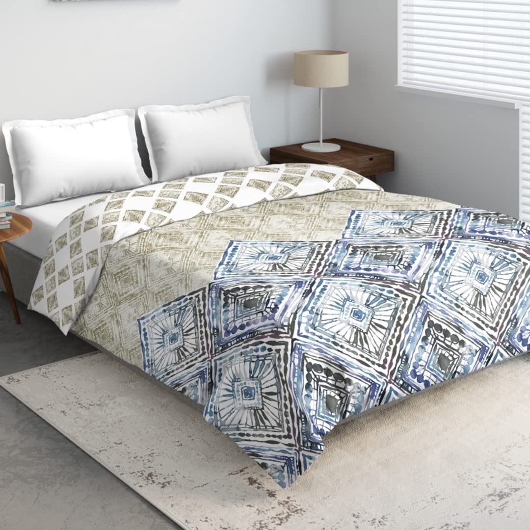 DDECOR - Primary Collection 100% Cotton Geometric Pattern 136TC King Quilt |229 CM X 274 CM| - Blue