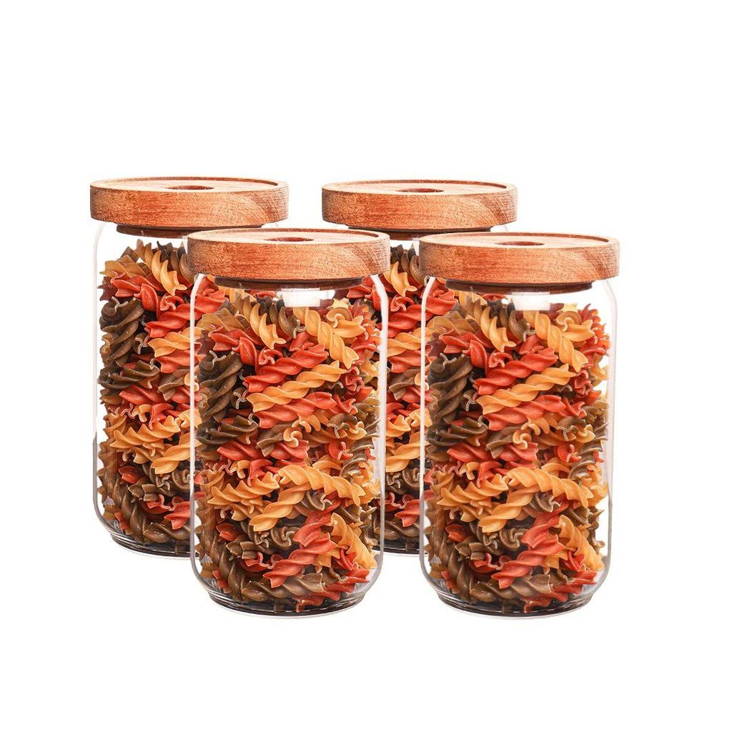 Femora Borosilicate Glass Jar with Bamboo Lid Air-700 ml, Tight Jar, 4pcs