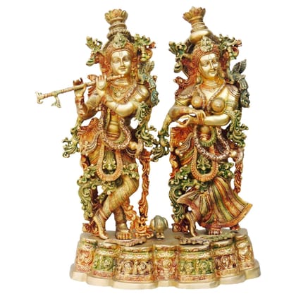 Brass Radha Krishna Platform Idol - Religious Temple Decor, Height : 27 Inch (BSMAS689 A)