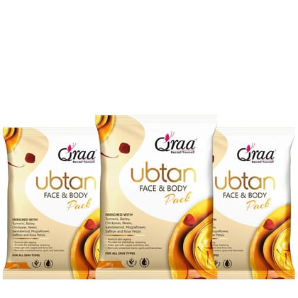 Qraa Ubtan Face Pack for Glow & Skin Brightening, Made with Turmeric, Chickpea & Rose Petal 50g (Pack of 3)