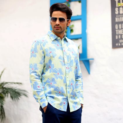 Lilac Mint Casual Pure Linen Full Shirt (Size - S) by BLUE EAGLE Lilac Mint Casual Pure Linen Full Shirt (Size - S) by BLUE EAGLE