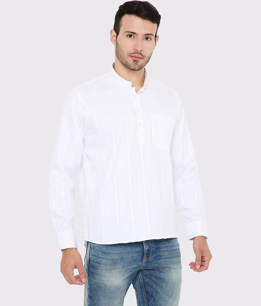 Maharaja - White Linen Men's Regular Kurta ( Pack of 1 )