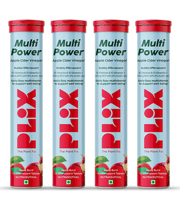 Plix Apple Cider Vinegar 15 Effervescent Tablets Apple Burst with Vitamin B12 (4 x 15 No)