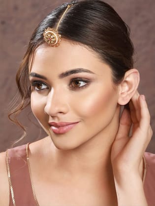 Gold Plated kundan Studded Pearl Beaded  Borla maangtika
