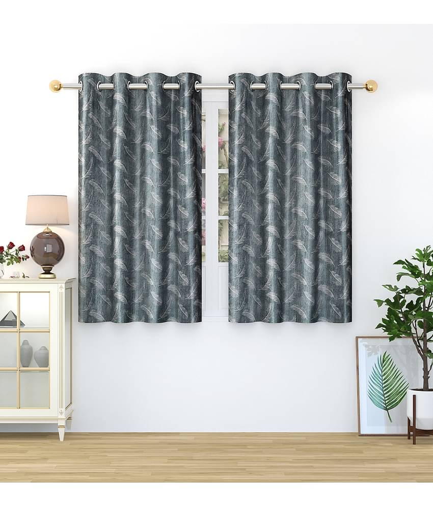 Homefab India Printed Blackout Eyelet Window Curtain 5ft (Pack of 2) - Light Grey