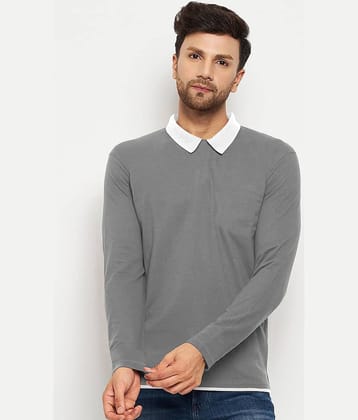 FIRST POSTION Pack of 1 Cotton Blend Regular Fit Solid Full Sleeves Men's Polo T Shirt ( Grey )