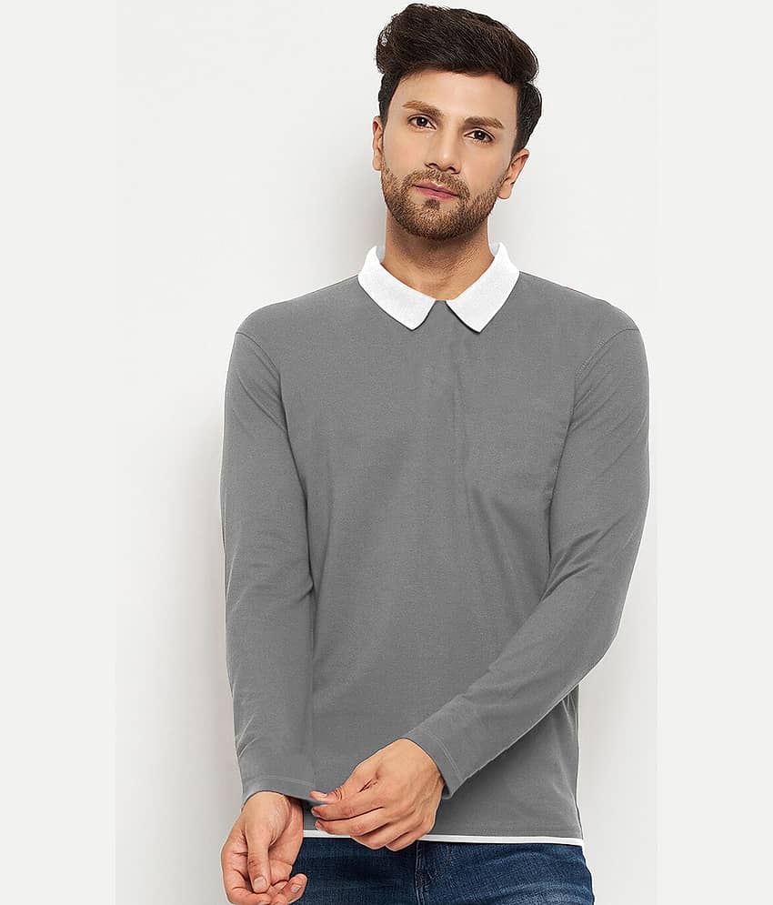 FIRST POSTION Pack of 1 Cotton Blend Regular Fit Solid Full Sleeves Men's Polo T Shirt ( Grey )