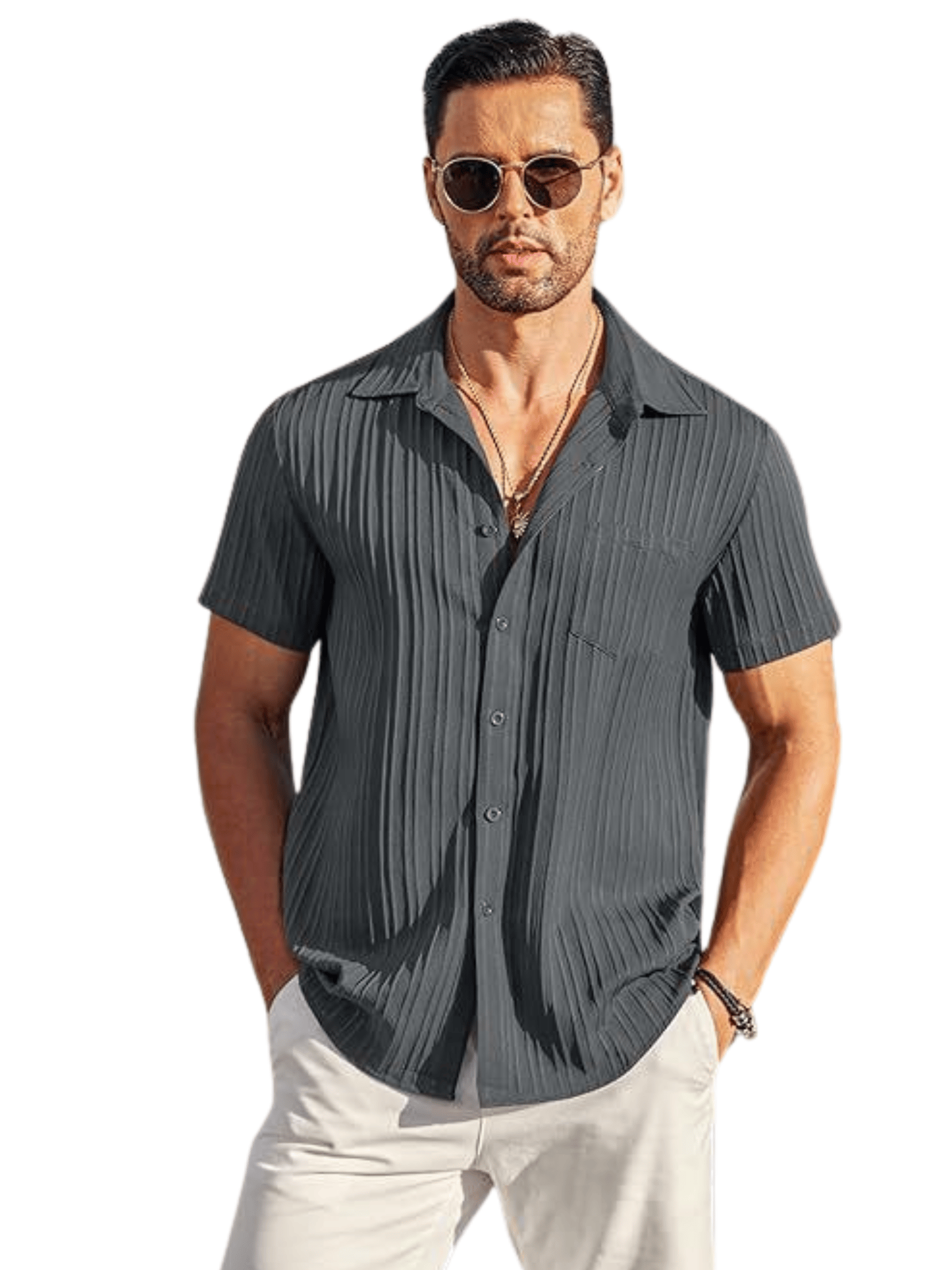 GlamaStitch's Stylish Grey Half Sleeve Shirt: Men's Trendy Sugar Cane Fabric Edition-M