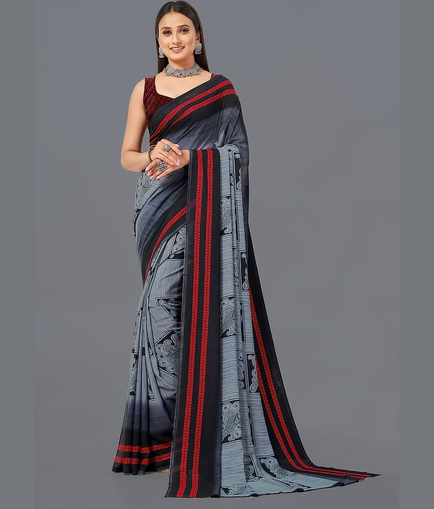 LEELAVATI Georgette Printed Saree With Unstitched Blouse Piece ( Grey )