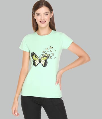 RF RAVES Women Cotton Printed Regular Fit Round Neck T-Shirt ( Sea Green )