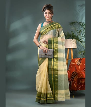 Desh Bidesh Cotton Woven Tant Saree Without Blouse Piece ( Off White )