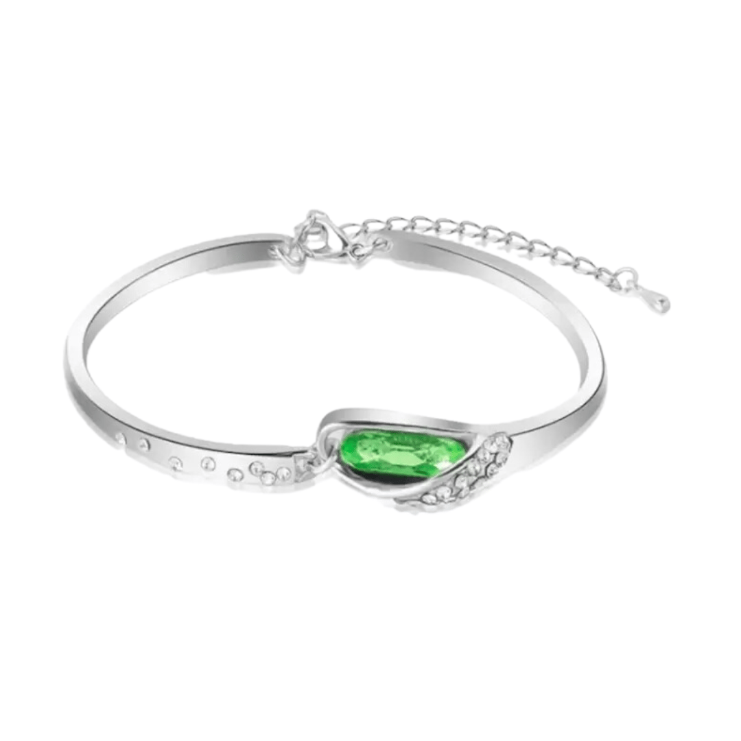 Silver Plated White Crystal Silver Kada for Women/ Girls-Green