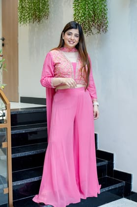 Adhira Hand Embroidered Garara Set-Pink / M-L