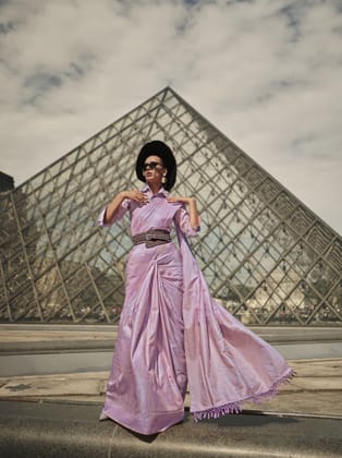 Dusty Purple Satin Silk with Embroidered Paisley Saree