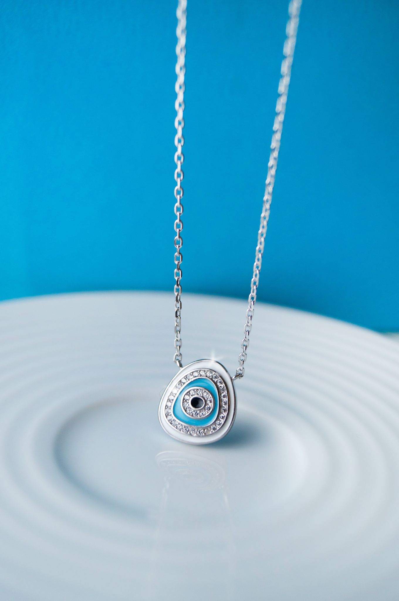 Unconventional Evil Eye Handpainted Sterling Silver Pendant Neckalce-Silver / 16 inches adjustable upto 17 inches
